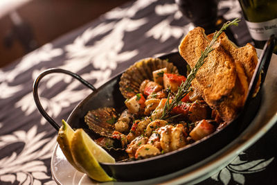 High angle view of meal served in bowl