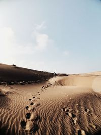 Surface level of tire tracks on sand dune