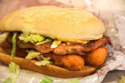 Close-up of burger in plate