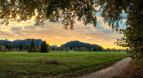 Scenic view of field against sky during sunset