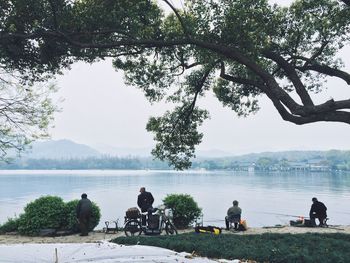 View of people relaxing in water