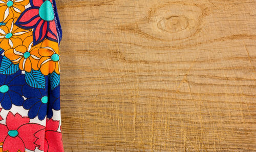 Directly above shot of multi colored wood on table