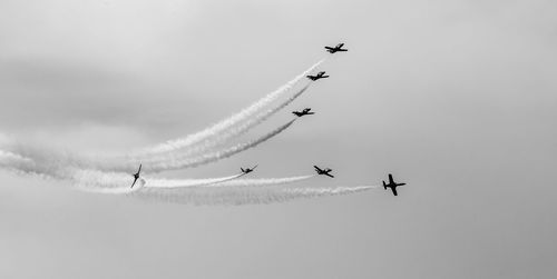 Low angle view of airshow against sky