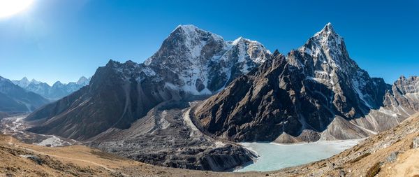 Panoramic view of snowcapped mountains against sky