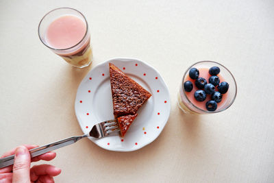 High angle view of breakfast on table