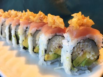 Close-up of sushi served in plate