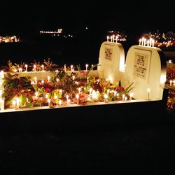 Variety of objects for sale at night