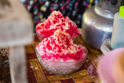 High angle view of ice cream on table