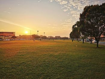 Scenic view of field against sky during sunset