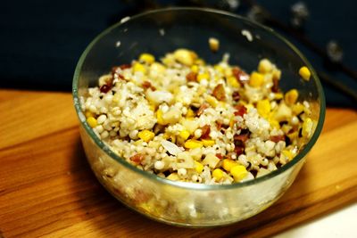 Close-up of salad in bowl on table