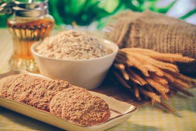 Close-up of breakfast on table