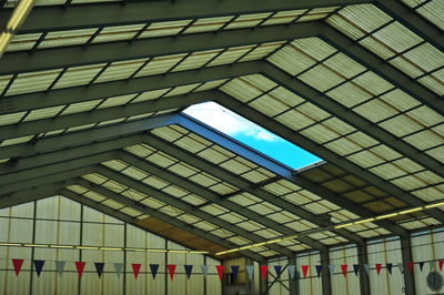 Low angle view of bunting against roof