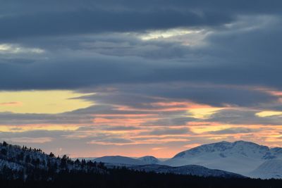 Scenic view of mountains against dramatic sky