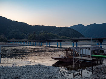 Scenic view of lake against clear sky