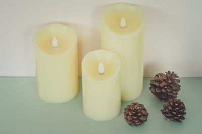 High angle view of candles on table