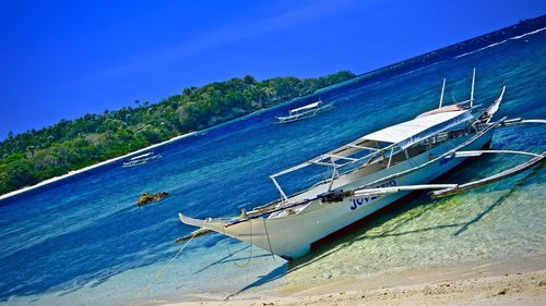 Scenic view of sea against blue sky