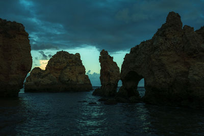 Rocks in sea against sky