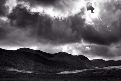 Scenic view of mountains against cloudy sky