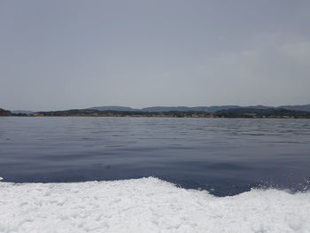 Scenic view of sea against clear sky during winter