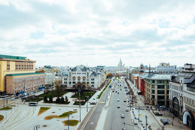 Lubyanka square in moscow, top view. city view with long straight streets.