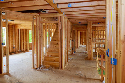 Wooden posts in building