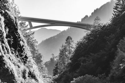 Bridge over forest against sky