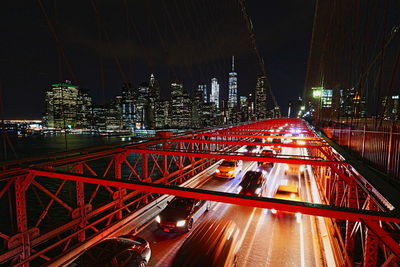 Light trails on road at night