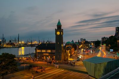 Illuminated buildings in city at night