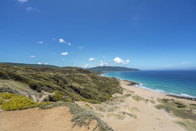 Scenic view of sea against blue sky