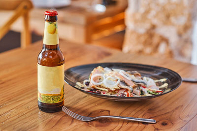 Close-up of drink served on table