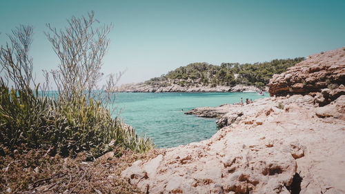 Scenic view of sea against clear sky