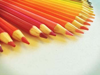 Close-up of multi colored pencils on table