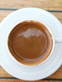 Directly above shot of coffee cup on table