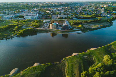 High angle view of river in city