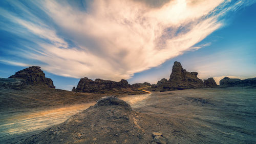 Panoramic view of landscape against sky during sunset