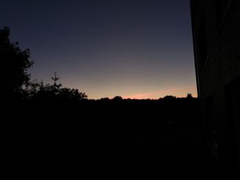 Silhouette trees against clear sky during sunset