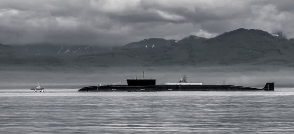 Atomic submarine on the parade in kamchatka peninsula