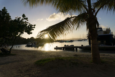 Scenic view of beach against sky during sunset