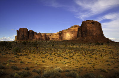 Rock formations on landscape against sky