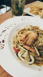 Close-up of seafood in plate on table