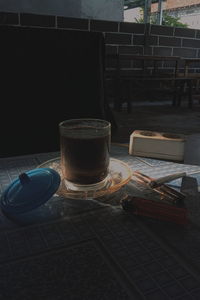 Close-up of coffee cup on table