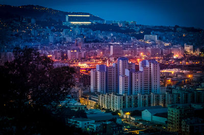 High angle view of algiers illuminated buildings at night