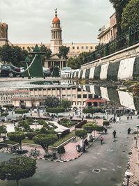 High angle view of buildings in city