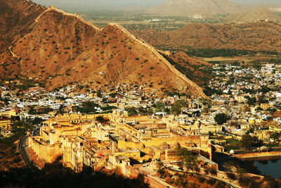 Aerial view of jaigarh fort and mountains