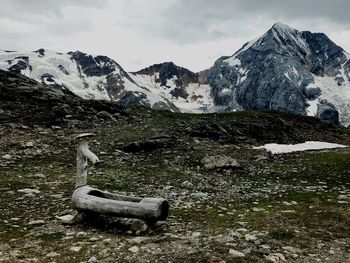 Scenic view of snowcapped mountains against sky