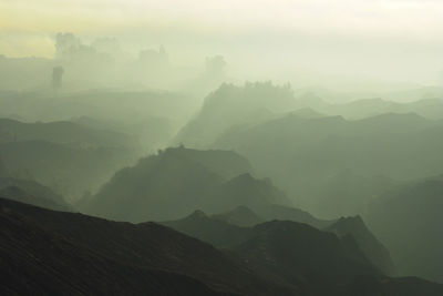 Scenic view of silhouette mountains against sky