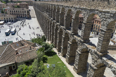 High angle view of buildings in town