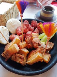 High angle view of food in plate