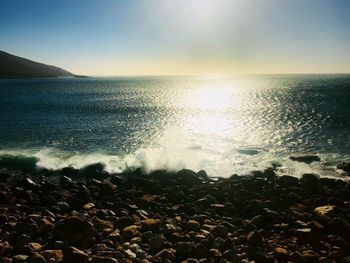 Scenic view of sea against clear sky