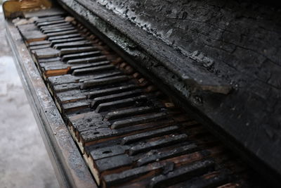 High angle view of rusty railroad tracks